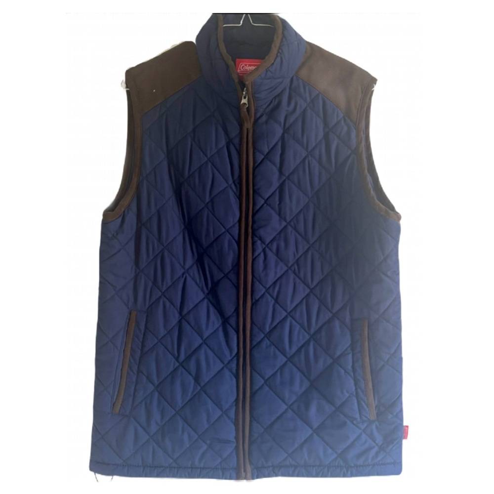 NWOT Men’s Coleman Quilted Blue and Brown Vest with Geometric Pattern